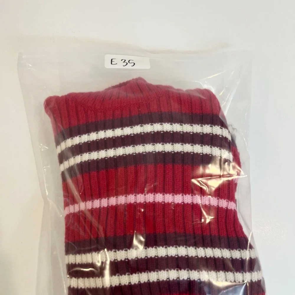 Vintage Energie Y2K Red Striped Ribbed Turtleneck Sweater Womens Medium‎ Cotton